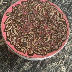 Tooled leather and cowhide jewelry box